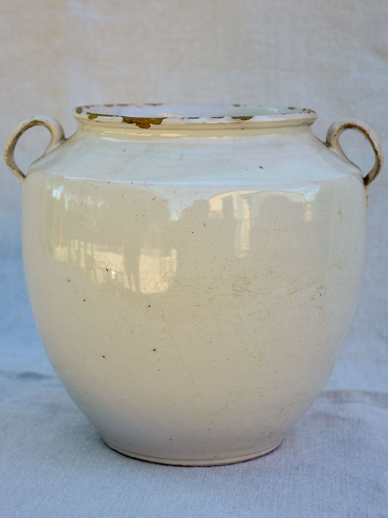 Early 20th century French preserving pot with white glaze 9"