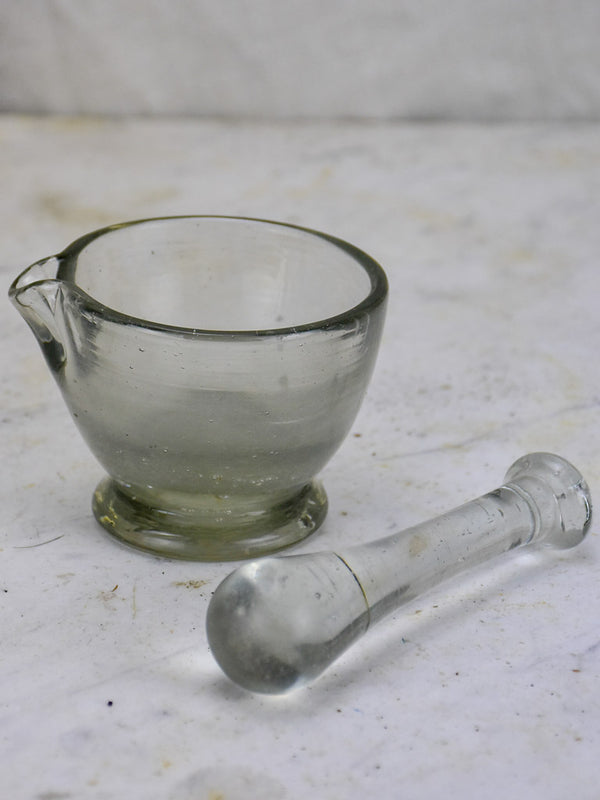 Miniature pharmacy blown glass mortar and pestle