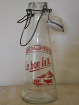 Vintage French glass milk bottle - Le bon lait