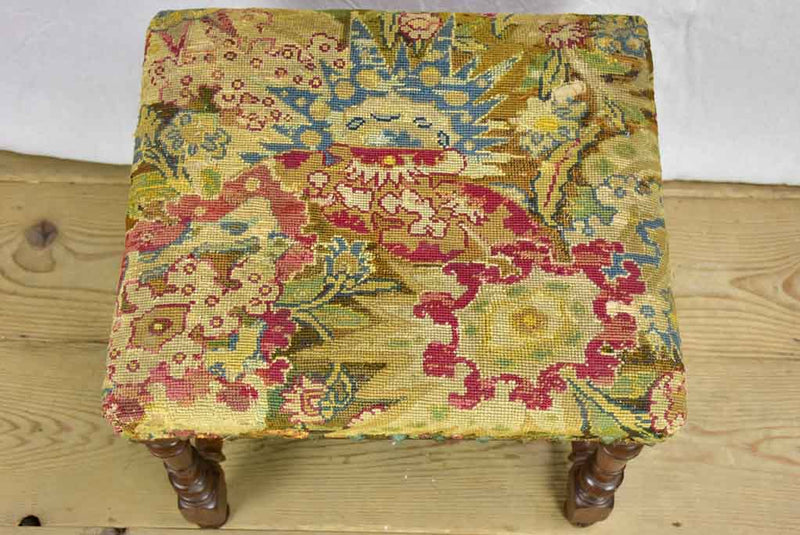 18th Century French stool with original cross-stitch upholstery
