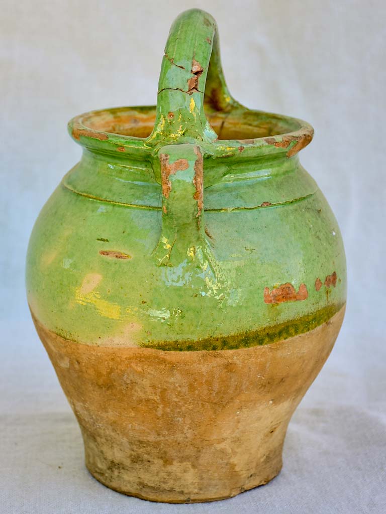 Antique French water pitcher with pale green glaze