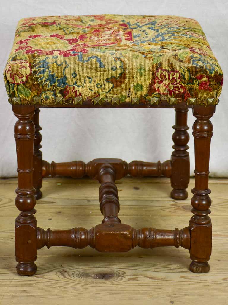 18th Century French stool with original cross-stitch upholstery