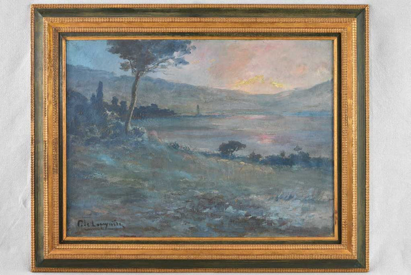 Aged Sunset Landscape Oil Painting