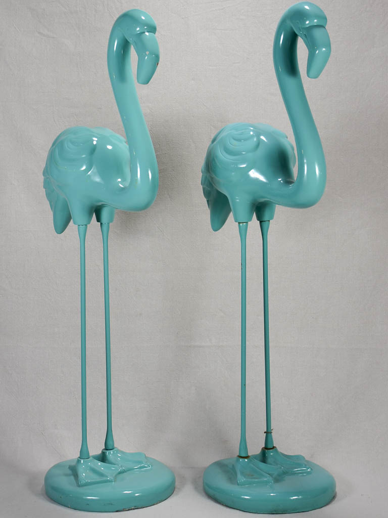 Collection of 3 life size vintage Flamingos - aqua blue resin and iron 47¼"