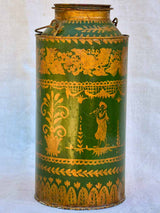 19th Century French tea tin - green and gold 13"