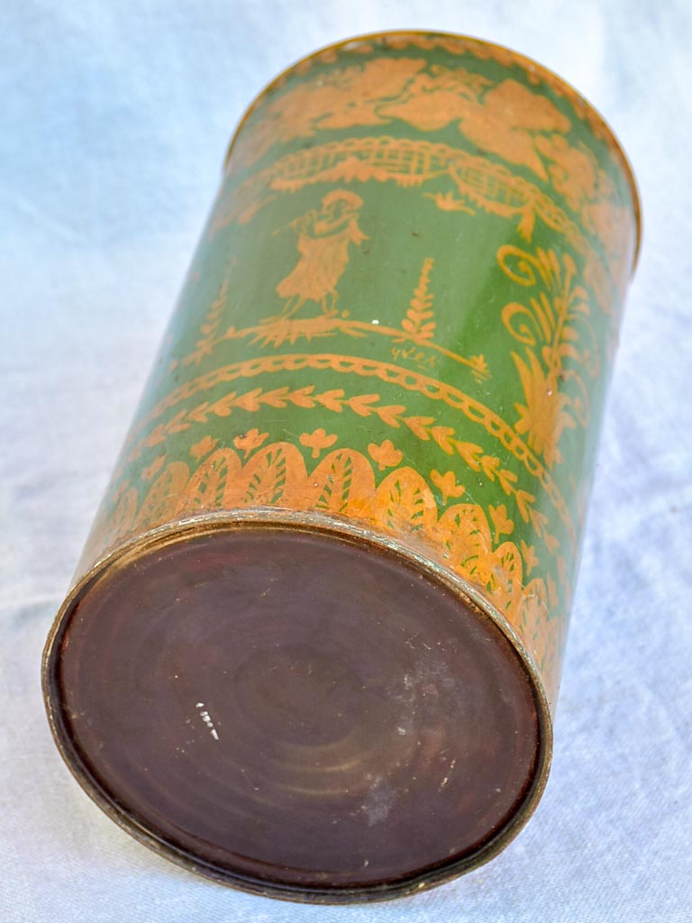 19th Century French tea tin - green and gold 13"