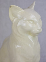 Early 20th Century ornament of a white cat - Sarreguemines faience 9½"