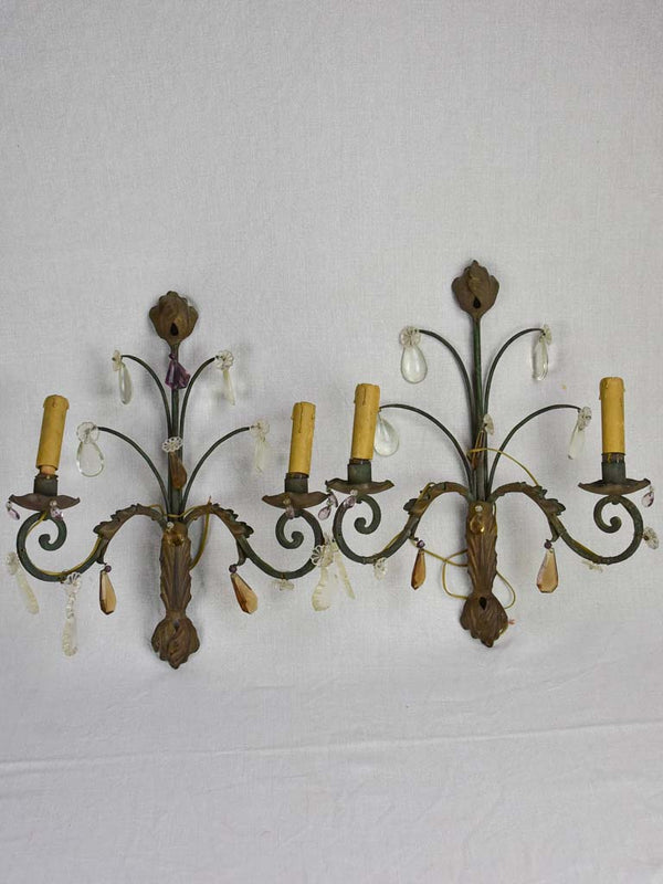 Vintage crystal tole wall sconces clr