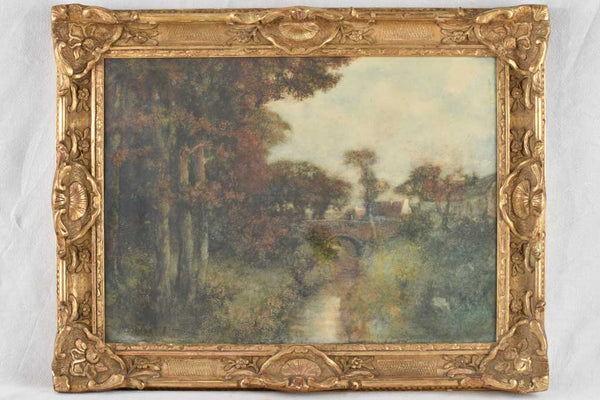 Antique watercolor landscape Gaston Le Mains (1860-1829) 28¼" x 36¼"