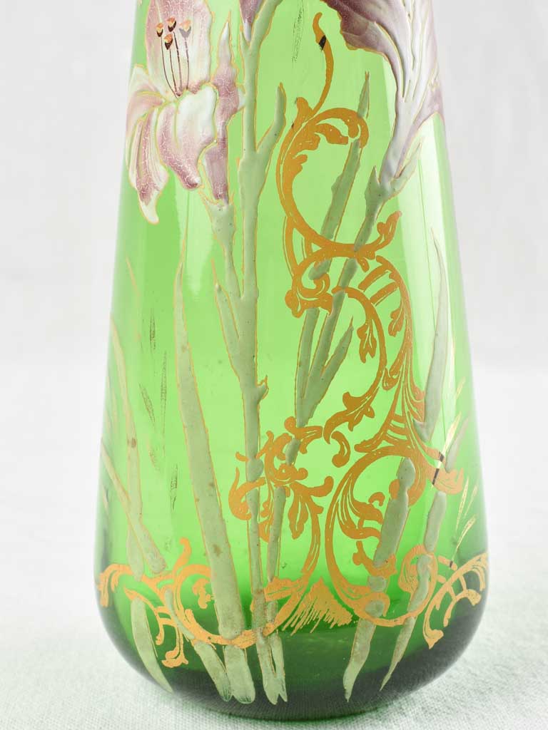 EARLY 18TH CENTURY GREEN ENAMEL VASE W/ FLOWERS 13"