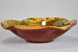 Antique French bowl with marble effect - green and yellow 11¾"