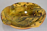 Antique French bowl with marble effect - green and yellow 11¾"