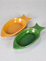 Two fish-shaped aperitif nut/olive/sardine bowls 9½"