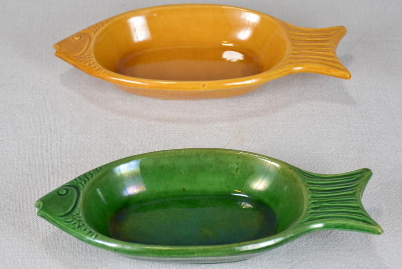 Two fish-shaped aperitif nut/olive/sardine bowls 9½"