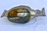 Antique French tin plate chocolate mold in the shape of a chicken