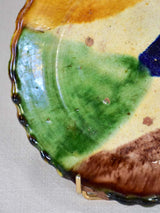 Antique French plate with brown, yellow, blue, and green glaze 9¾"