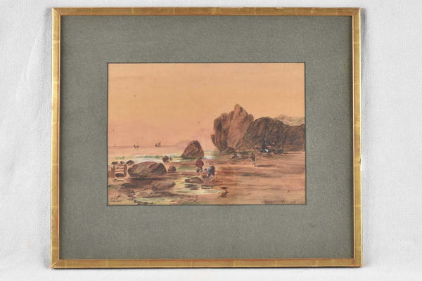 19th century watercolor seascape - low tide 19¼" x 22¾"