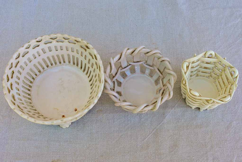 Collection of three antique French faience basket bowls