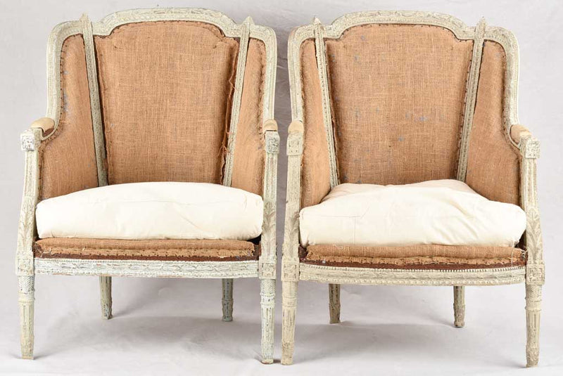 Pair of rustic Louis XVI armchairs with jute upholstery