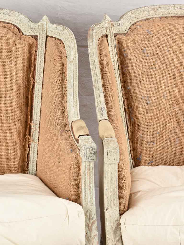 Pair of rustic Louis XVI armchairs with jute upholstery
