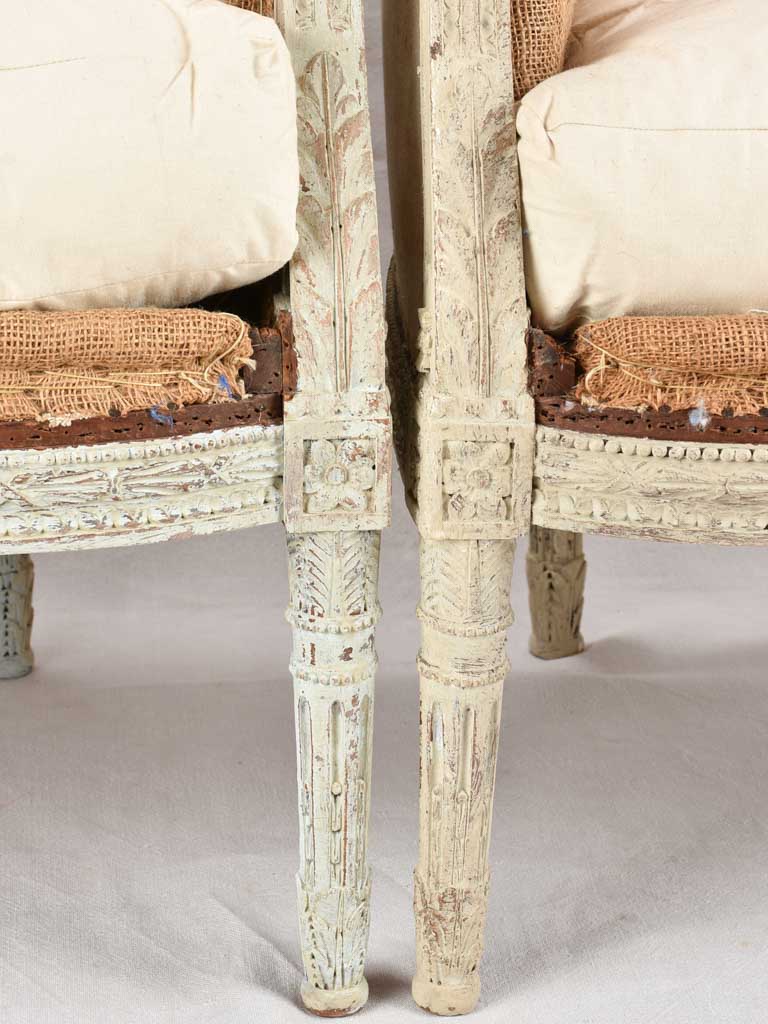 Pair of rustic Louis XVI armchairs with jute upholstery