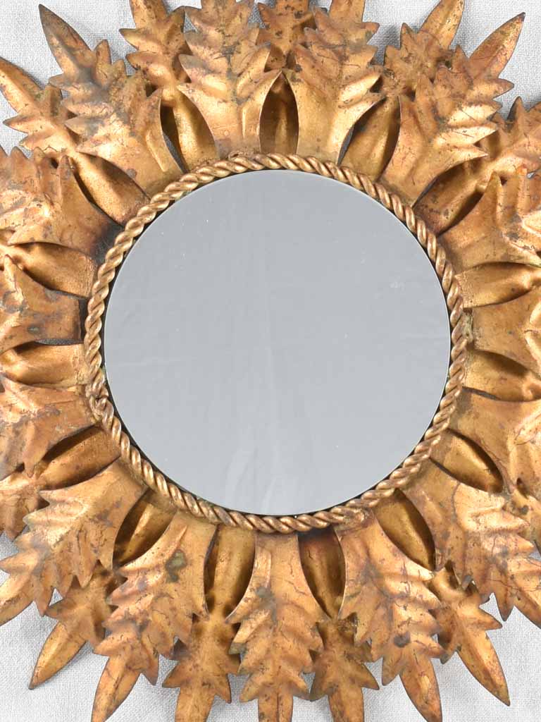 1950s sunburst mirror with gilt tole frame 20"