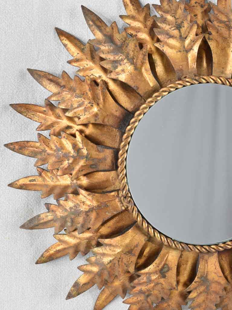 1950s sunburst mirror with gilt tole frame 20"