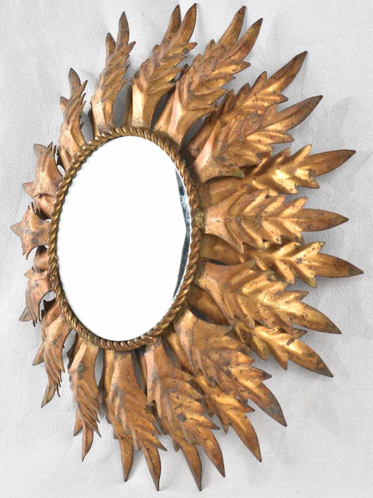 1950s sunburst mirror with gilt tole frame 20"