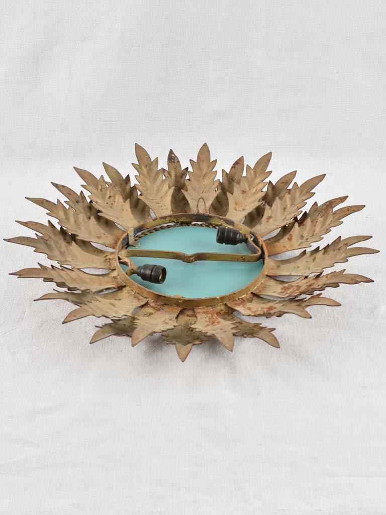1950s sunburst mirror with gilt tole frame 20"