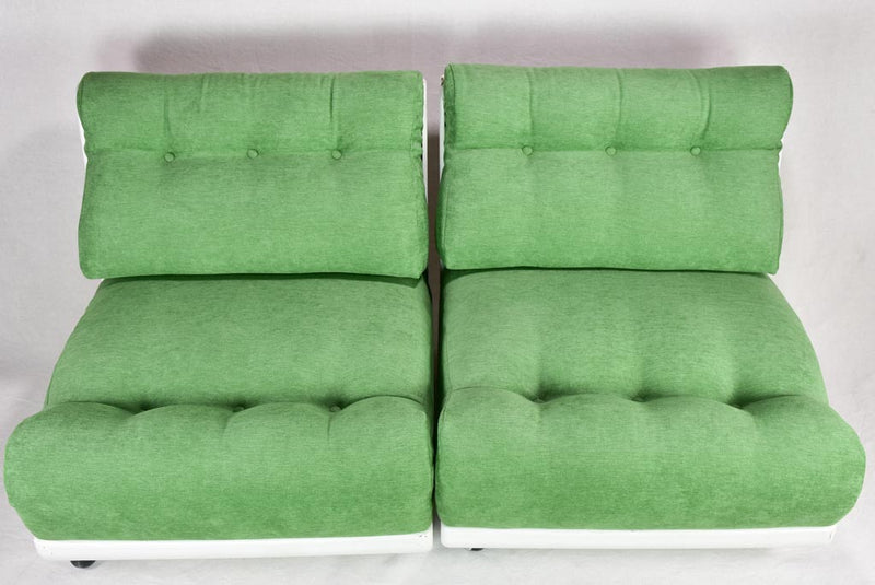 Pair of large vintage lounge chairs with green upholstery
