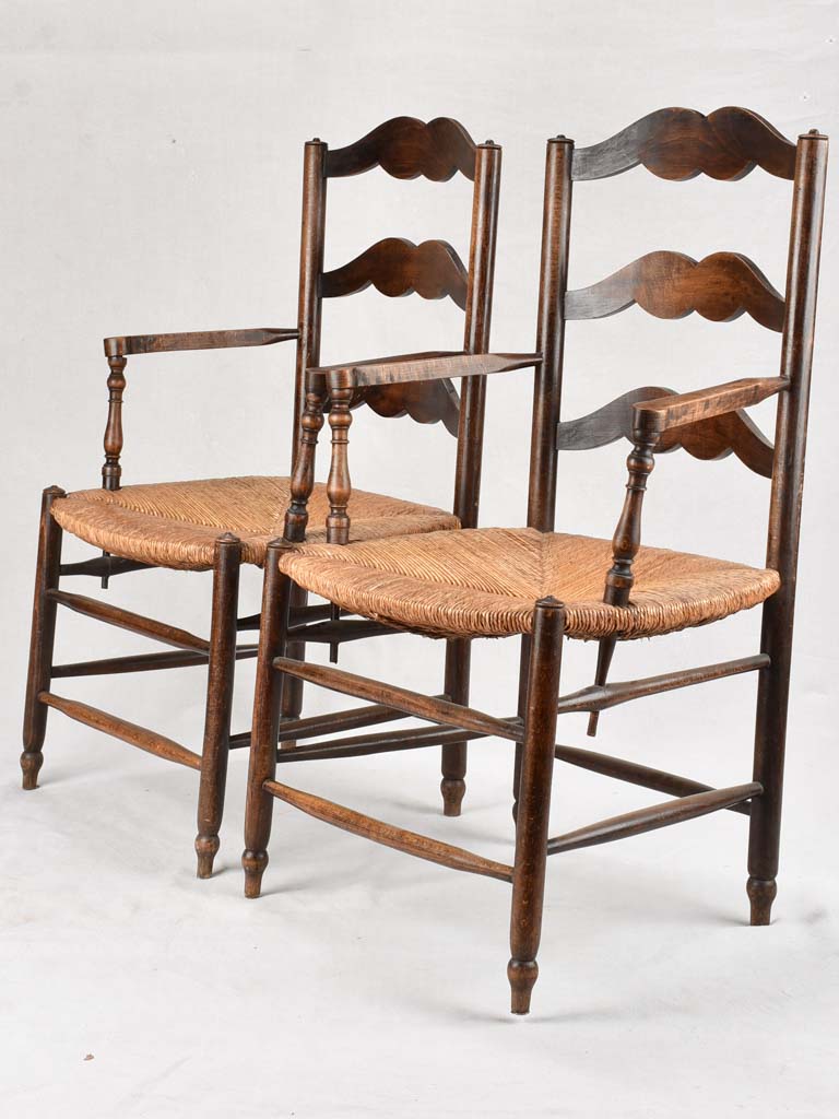 Pair of antique Provencal ladder back armchairs