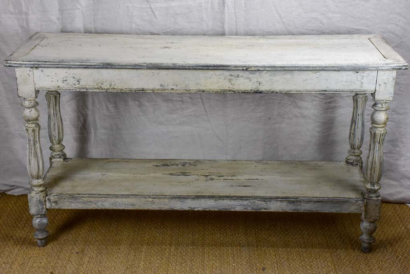 Antique French drapery table - oak with grey / beige painted finish