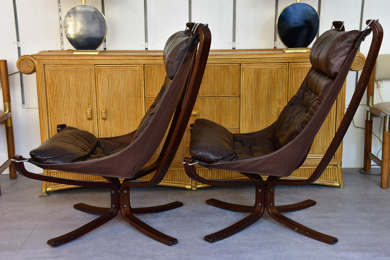 Large pair of Norwegian Falcon chairs attributed to Sigurd Ressell