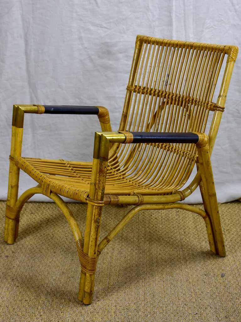 1950's bamboo, leather and brass armchair
