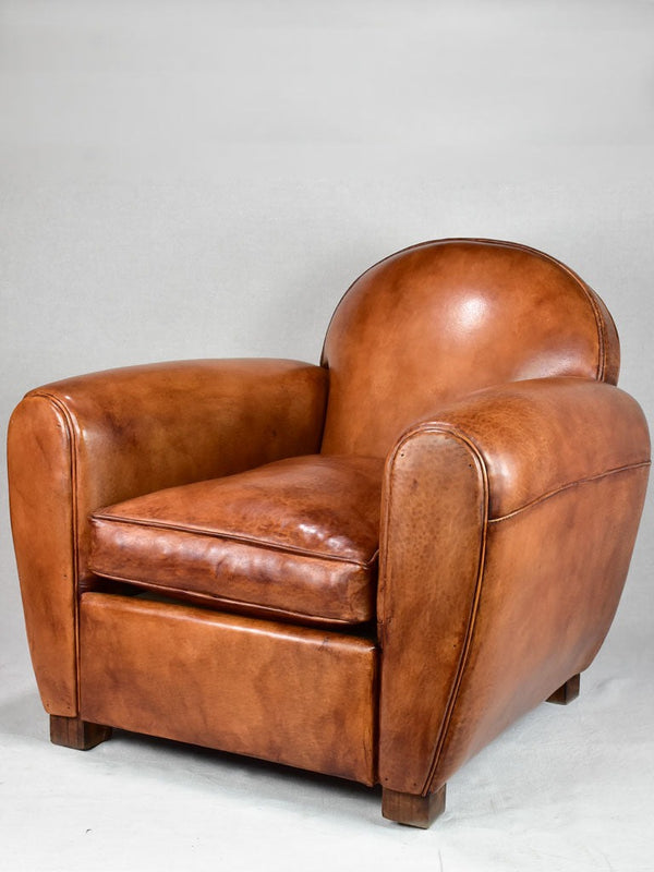 Artisan made French leather club chair