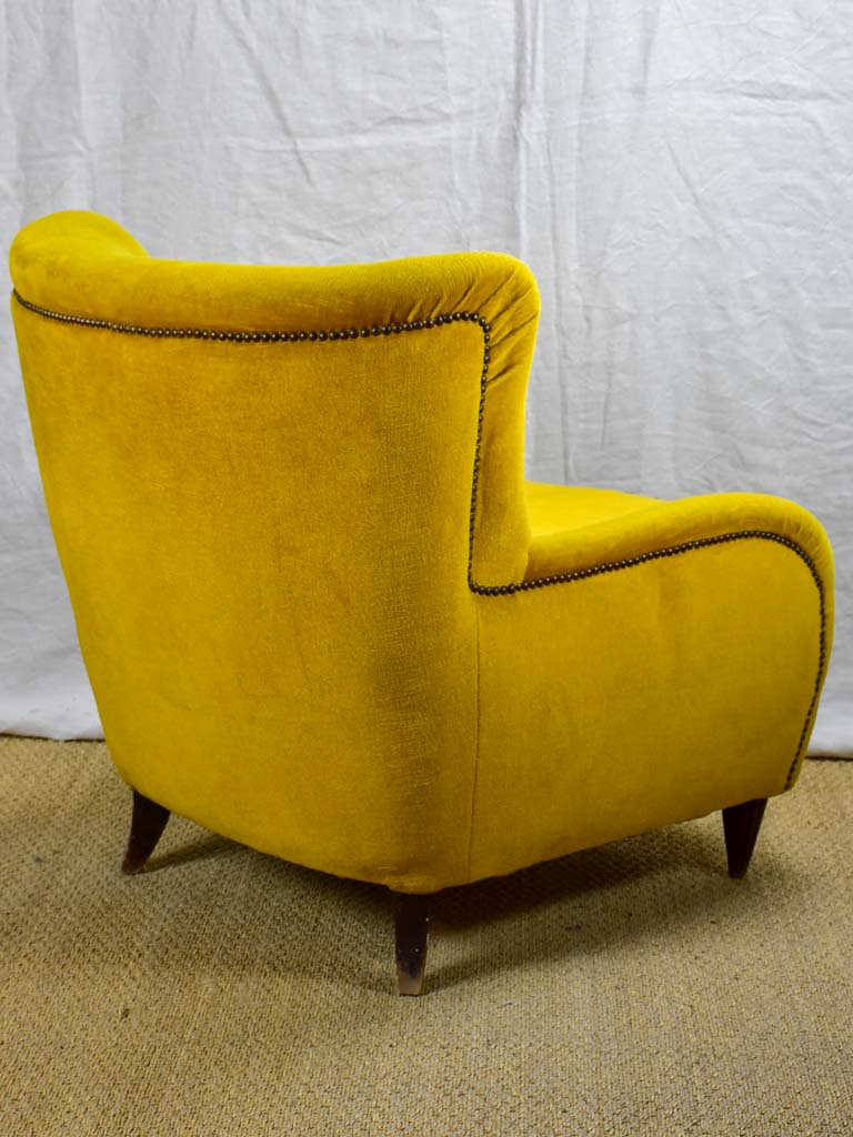 1950's Italian armchair with original mustard velour uphostery