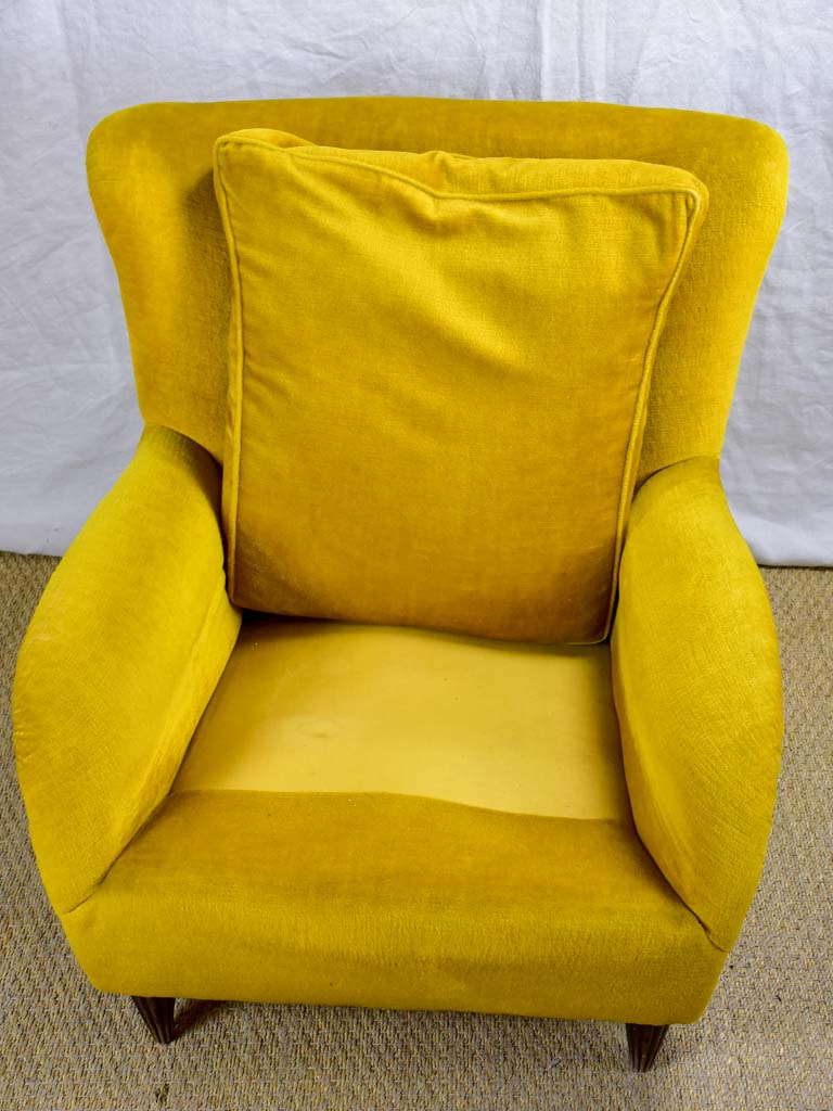 1950's Italian armchair with original mustard velour uphostery
