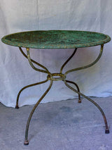Rustic antique French garden table with green mesh 32"