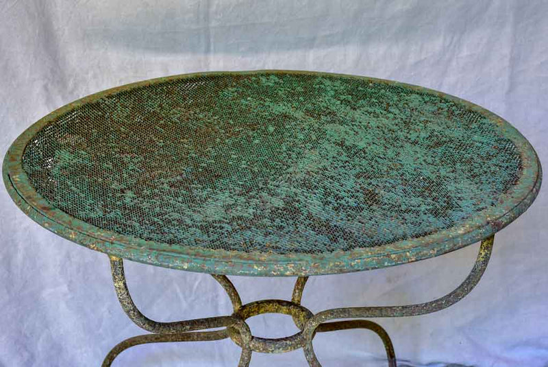 Rustic antique French garden table with green mesh 32"