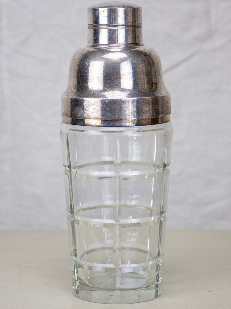 Art Deco crystal cocktail shaker with silverplate lid