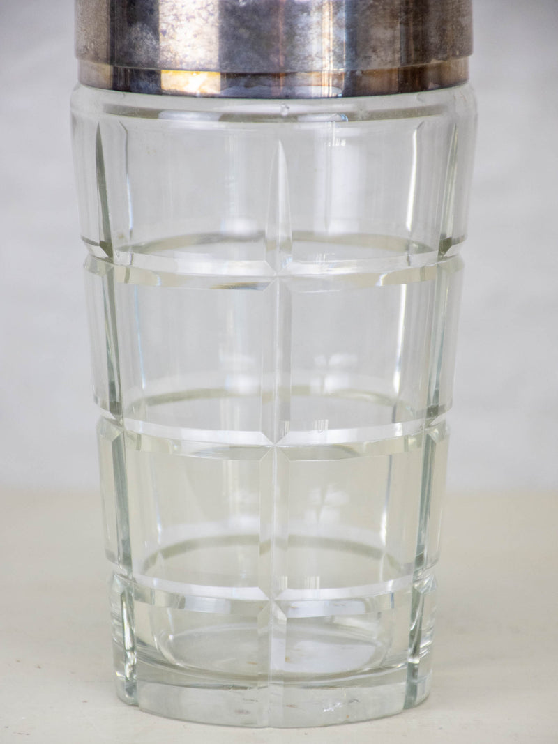 Art Deco crystal cocktail shaker with silverplate lid