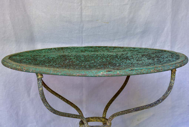 Rustic antique French garden table with green mesh 32"