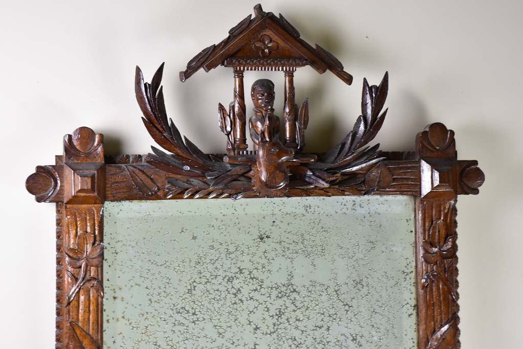 Folk art mirror dated 1891 carved wood - Foret Noire 30¾" x 53¼"