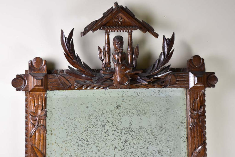 Folk art mirror dated 1891 carved wood - Foret Noire 30¾" x 53¼"