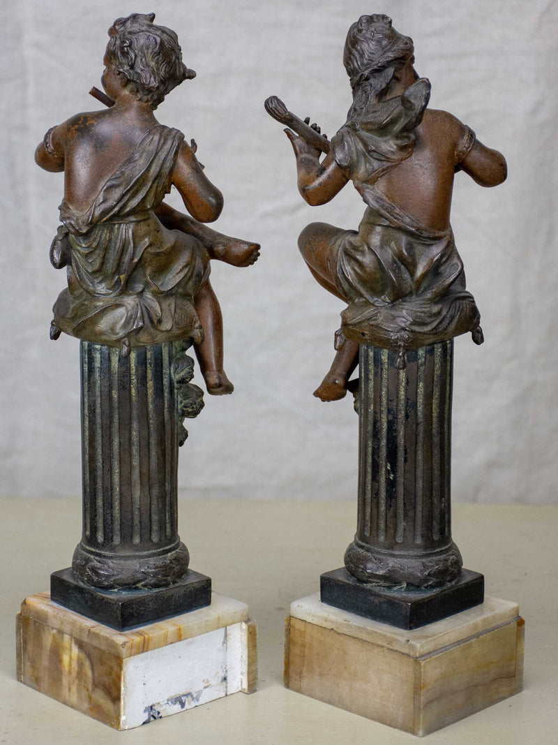 Aged Patina Angels Playing Music Statues