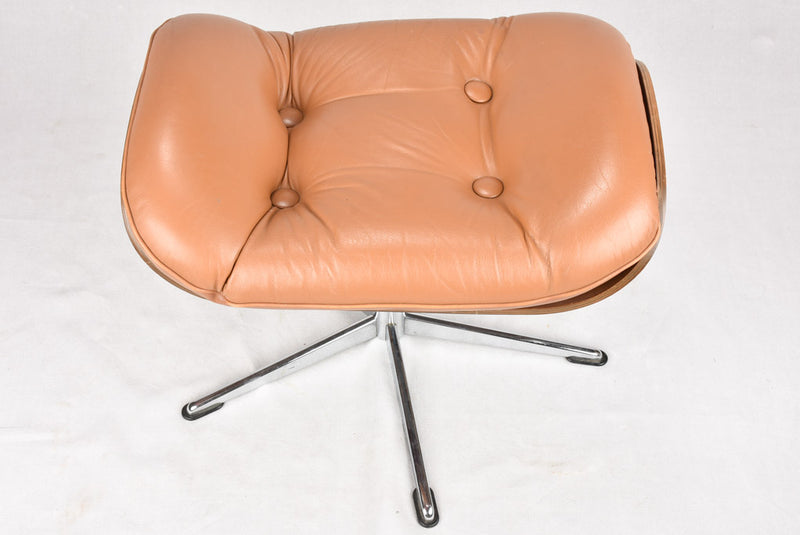 Classic 1960s brown leather armchair and footrest - George Mulhauser for Plycraft USA