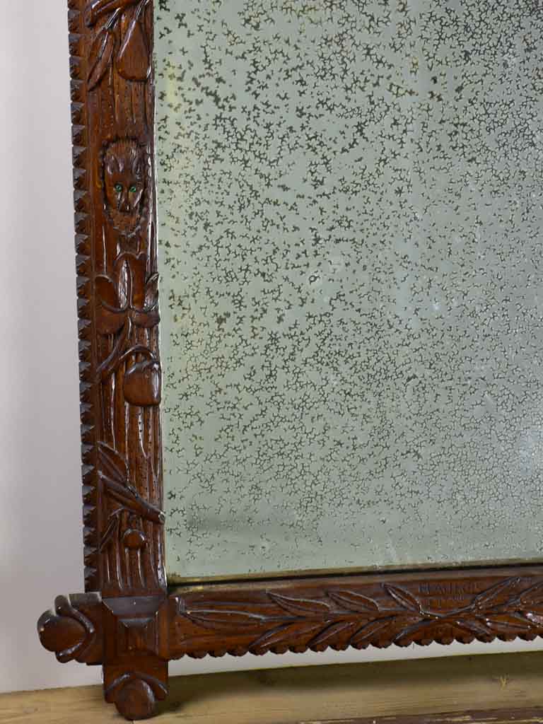 Folk art mirror dated 1891 carved wood - Foret Noire 30¾" x 53¼"