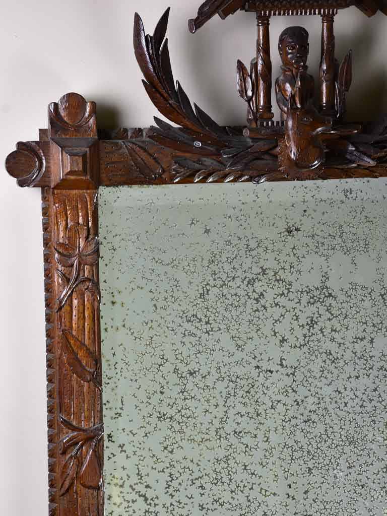 Folk art mirror dated 1891 carved wood - Foret Noire 30¾" x 53¼"