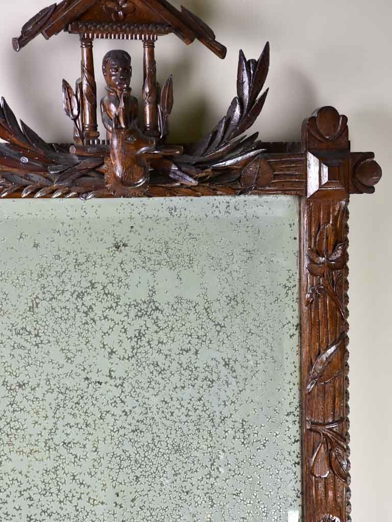 Folk art mirror dated 1891 carved wood - Foret Noire 30¾" x 53¼"