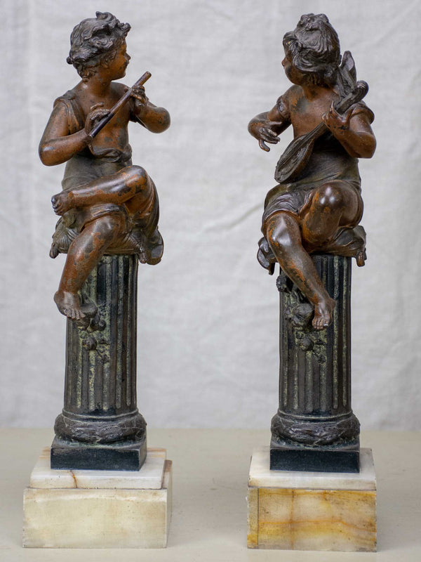 Early-20th-Century Marble-mounted Angelic Sculptures